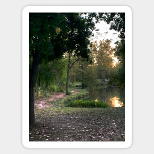 Beautiful Trail Scene with a Pond - Tomahawk Creek Pond Overland Park KS Sticker